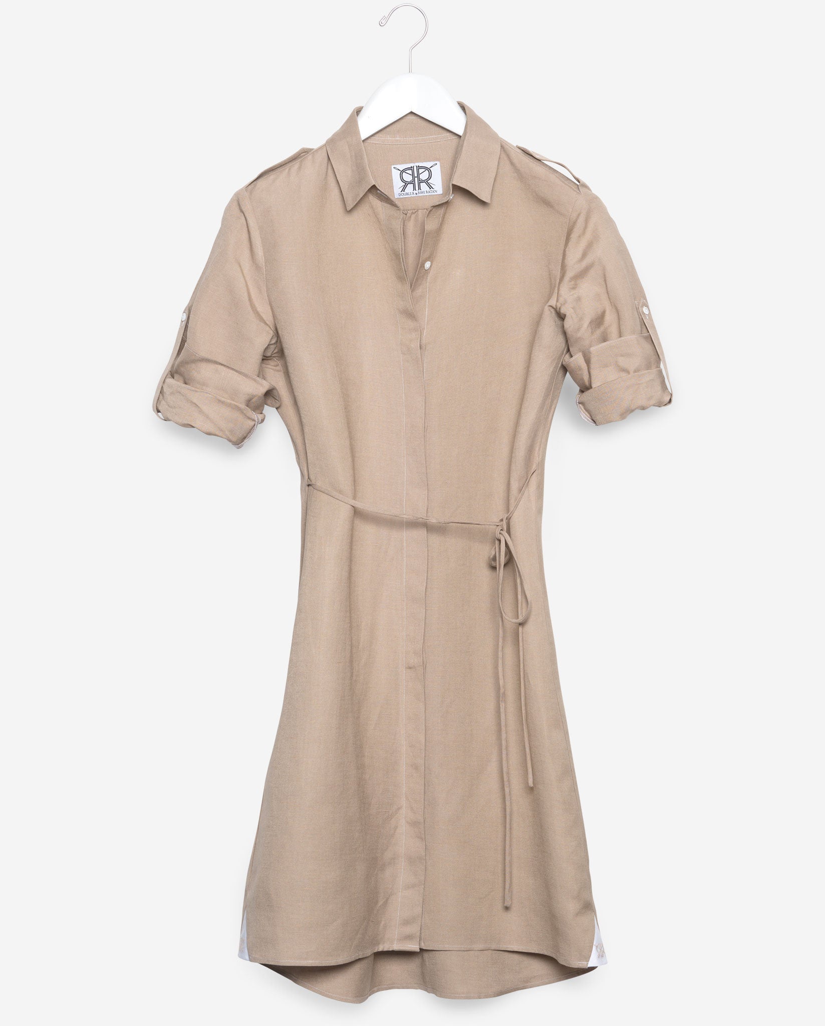 Penelope Shirt Dress - Tan Linen button ...